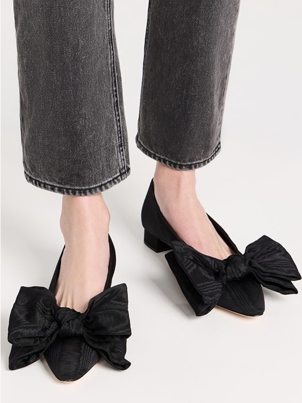 Loeffler Randall Black Bow Pointed-Toe Flats